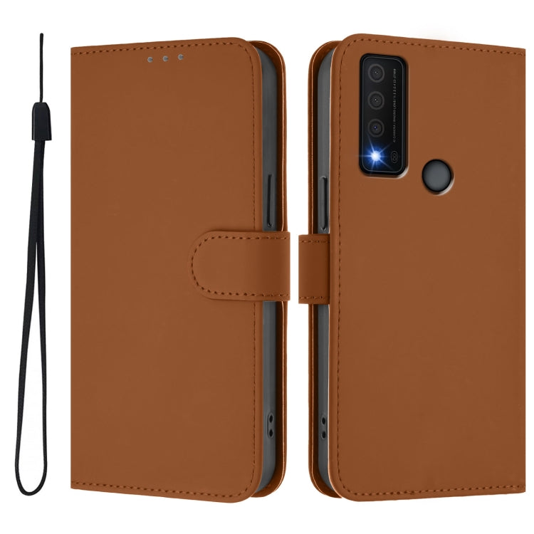 For TCL 30 XE 5G Skin Feel Solid Color Leather Phone Case with Lanyard