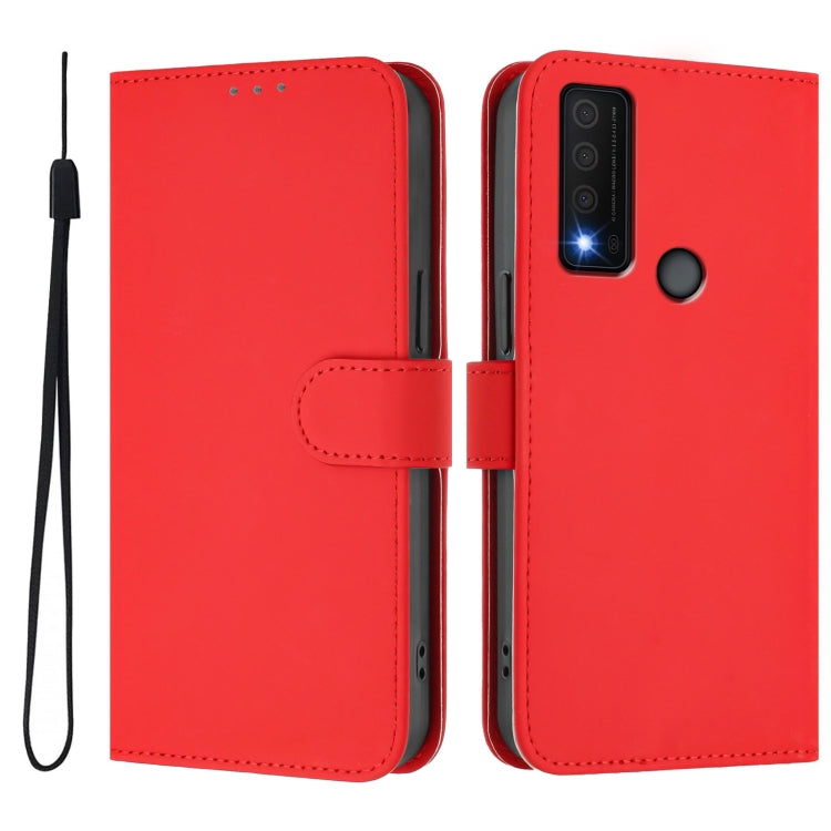 For TCL 30 XE 5G Skin Feel Solid Color Leather Phone Case with Lanyard