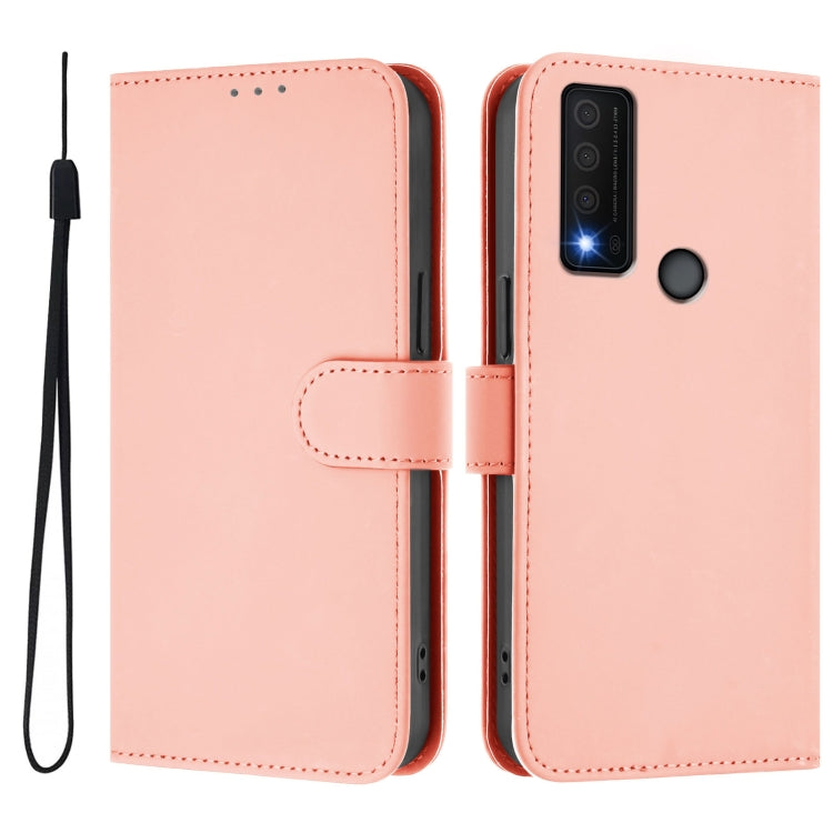 For TCL 30 XE 5G Skin Feel Solid Color Leather Phone Case with Lanyard