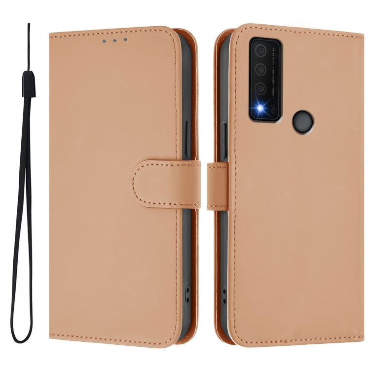 For TCL 30 XE 5G Skin Feel Solid Color Leather Phone Case with Lanyard