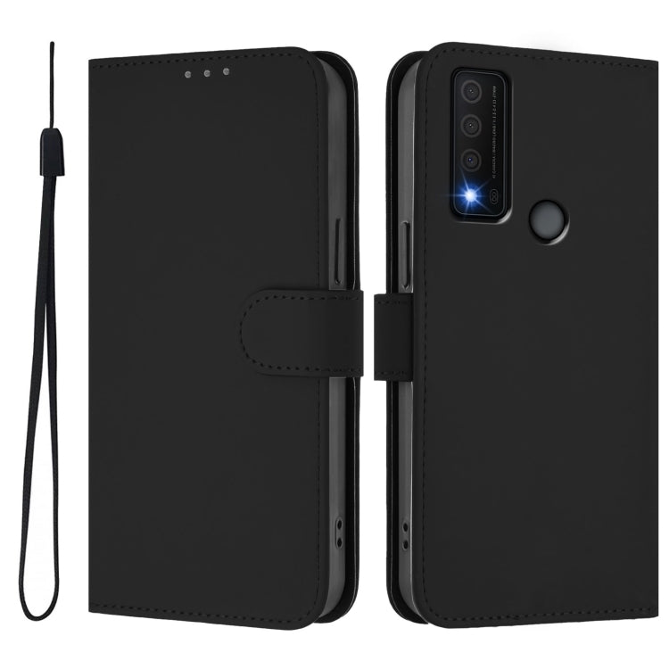 For TCL 30 XE 5G Skin Feel Solid Color Leather Phone Case with Lanyard