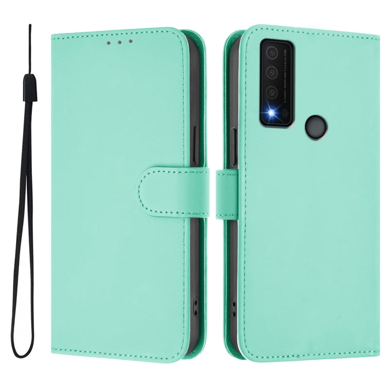 For TCL 30 XE 5G Skin Feel Solid Color Leather Phone Case with Lanyard