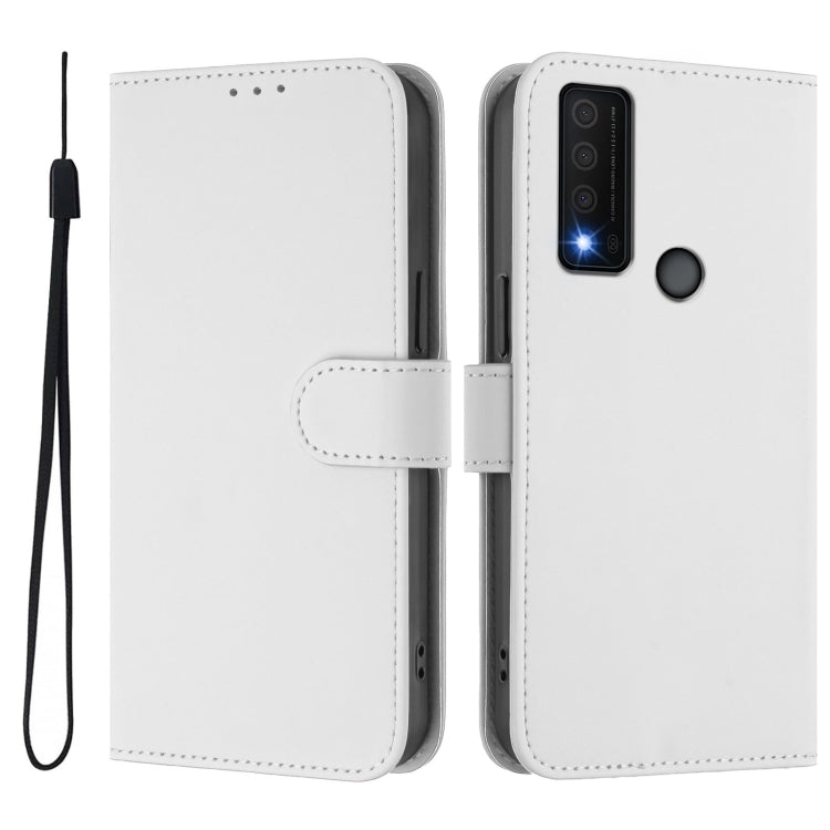 For TCL 30 XE 5G Skin Feel Solid Color Leather Phone Case with Lanyard