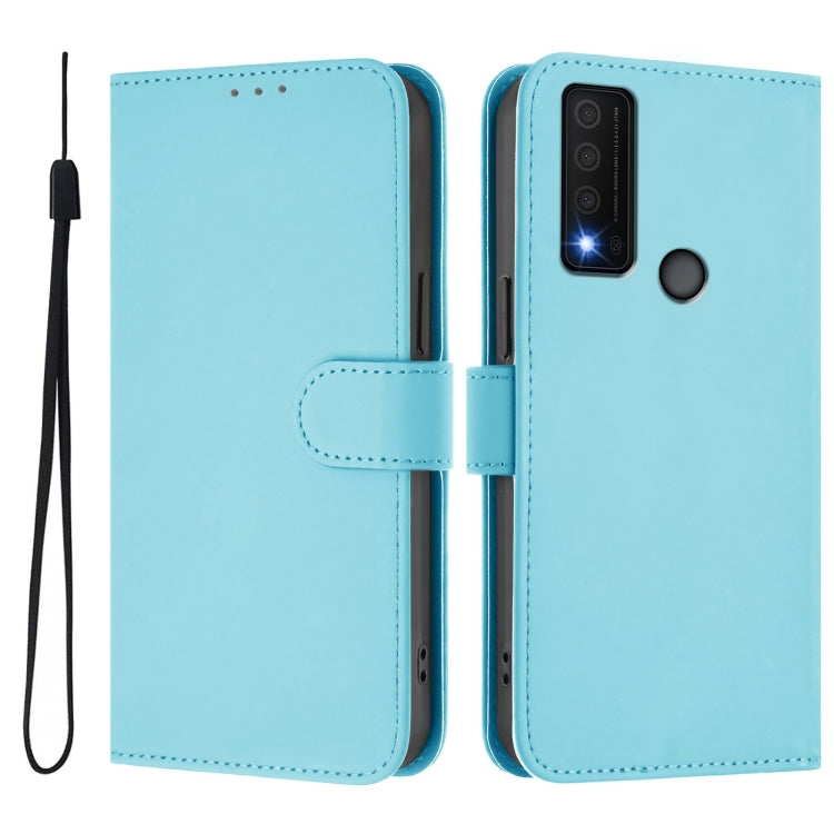 For TCL 30 XE 5G Skin Feel Solid Color Leather Phone Case with Lanyard