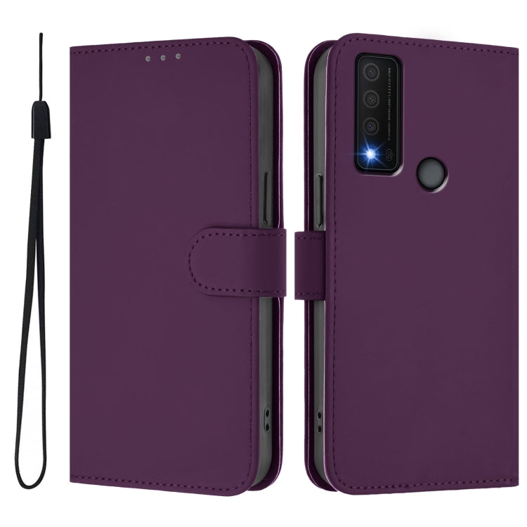 For TCL 30 XE 5G Skin Feel Solid Color Leather Phone Case with Lanyard