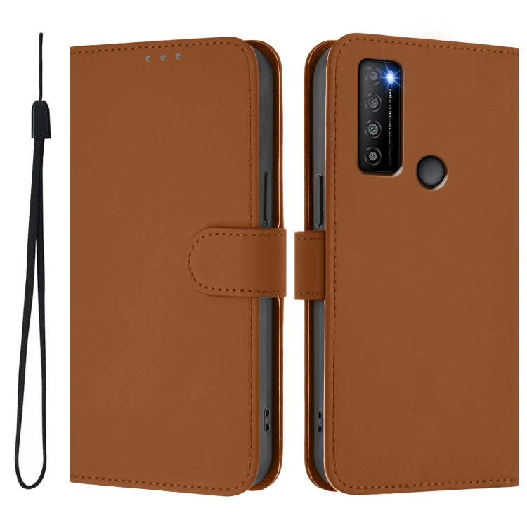 For TCL 30XL 2022 Skin Feel Solid Color Leather Phone Case with Lanyard