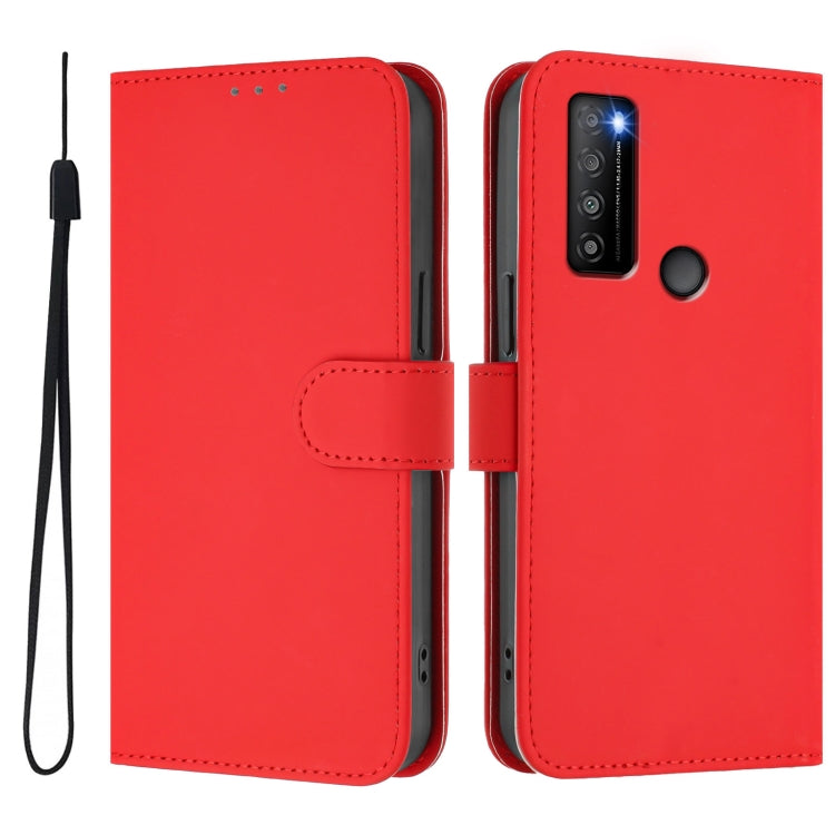 For TCL 30XL 2022 Skin Feel Solid Color Leather Phone Case with Lanyard