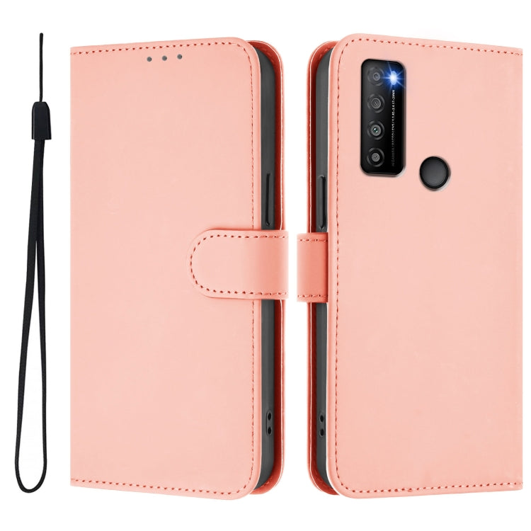 For TCL 30XL 2022 Skin Feel Solid Color Leather Phone Case with Lanyard