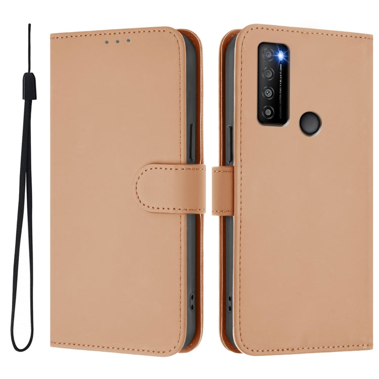 For TCL 30XL 2022 Skin Feel Solid Color Leather Phone Case with Lanyard