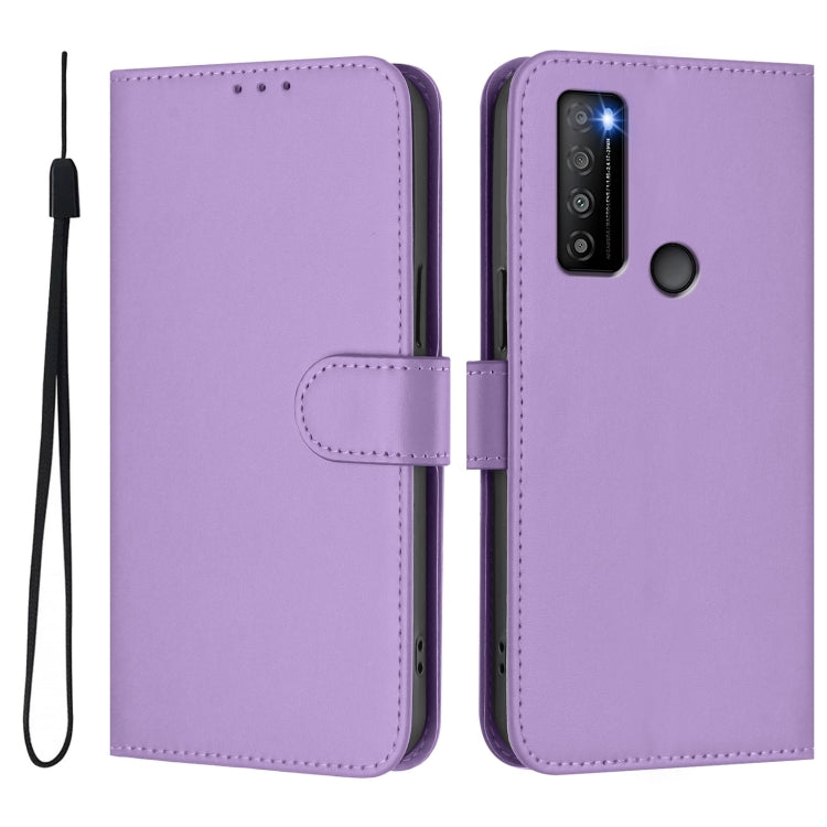 For TCL 30XL 2022 Skin Feel Solid Color Leather Phone Case with Lanyard