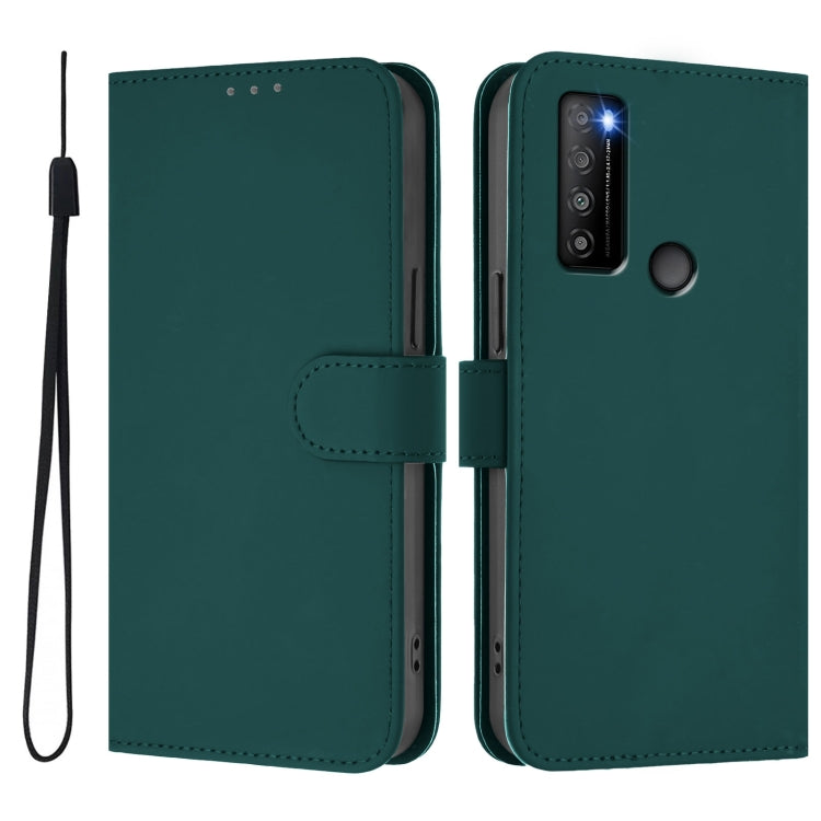 For TCL 30XL 2022 Skin Feel Solid Color Leather Phone Case with Lanyard