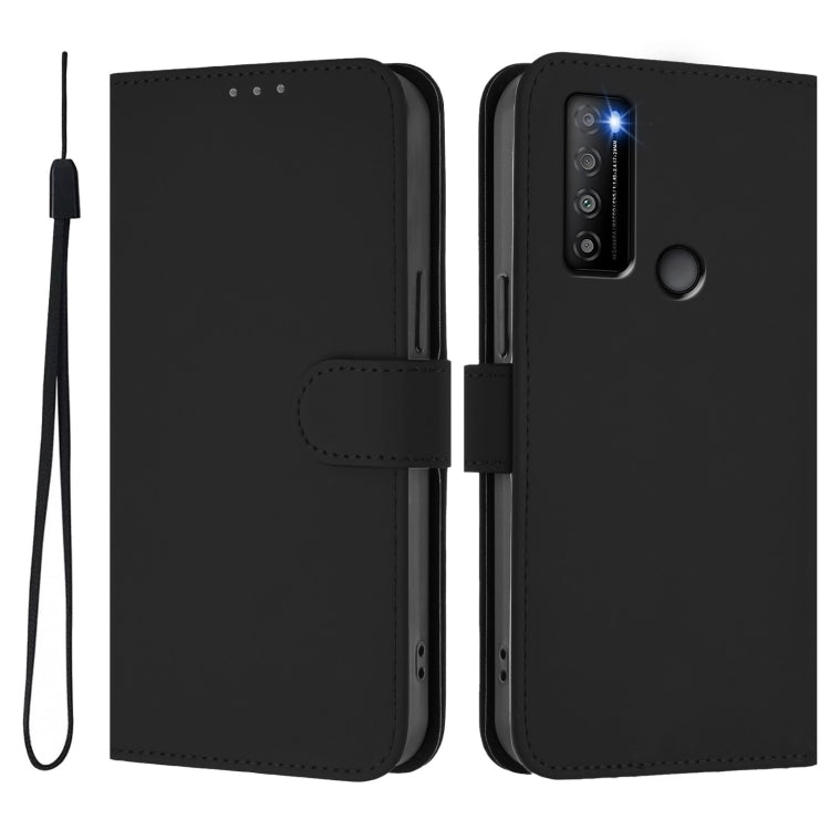 For TCL 30XL 2022 Skin Feel Solid Color Leather Phone Case with Lanyard