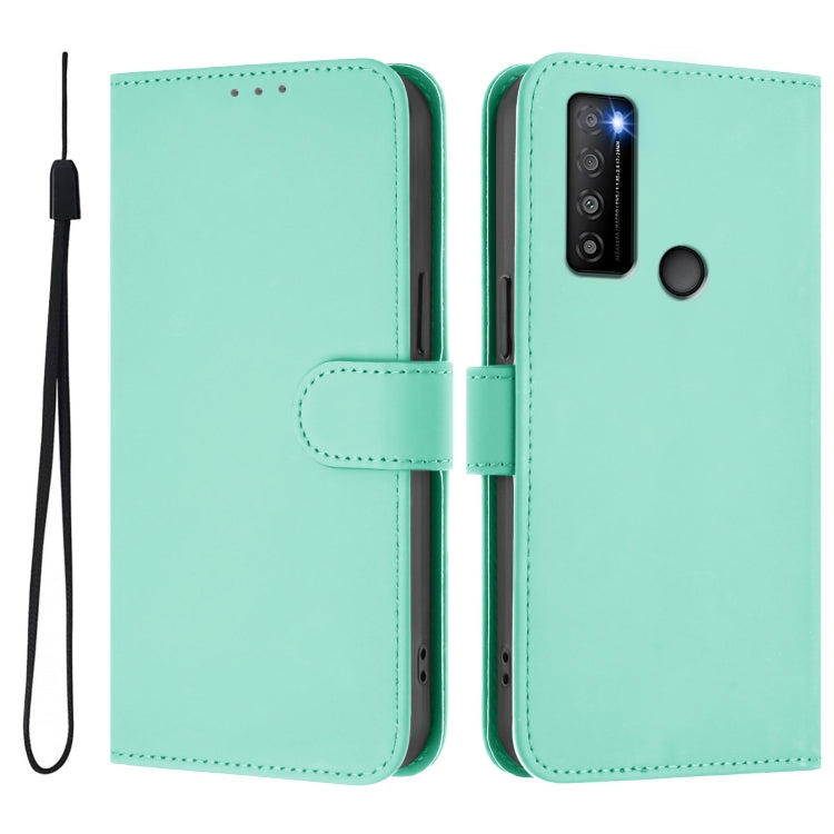 For TCL 30XL 2022 Skin Feel Solid Color Leather Phone Case with Lanyard