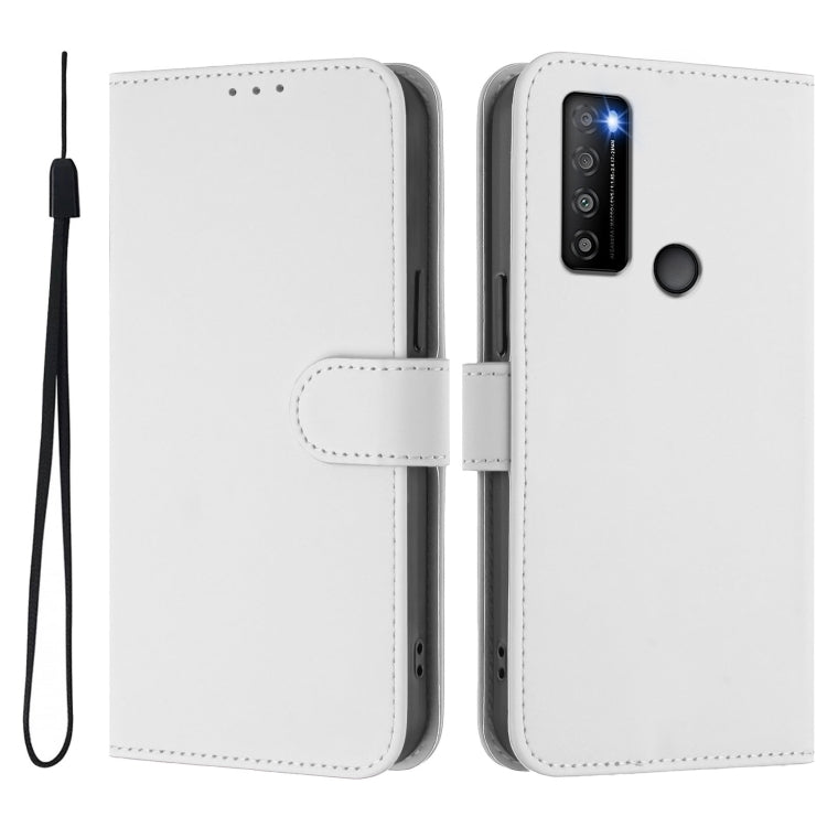 For TCL 30XL 2022 Skin Feel Solid Color Leather Phone Case with Lanyard
