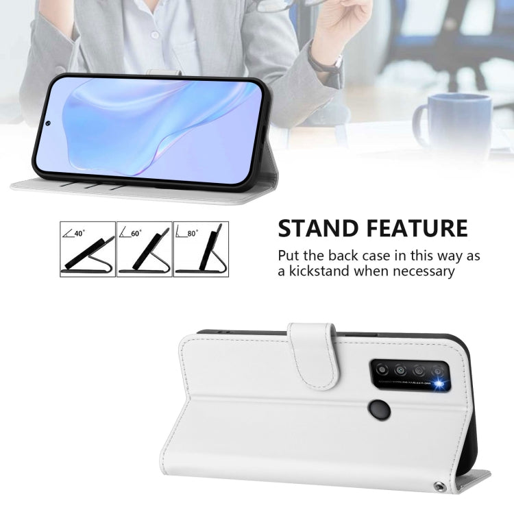 For TCL 30XL 2022 Skin Feel Solid Color Leather Phone Case with Lanyard