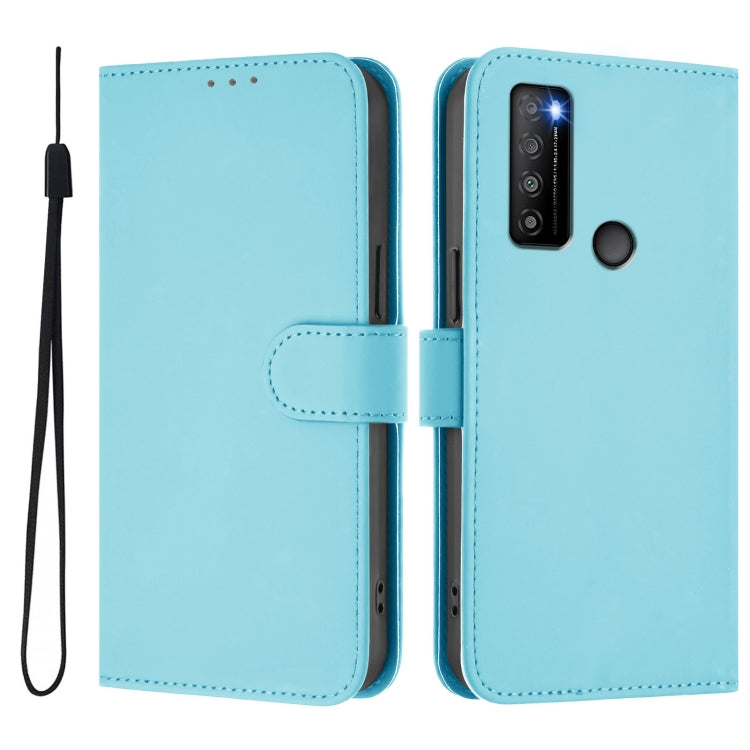 For TCL 30XL 2022 Skin Feel Solid Color Leather Phone Case with Lanyard