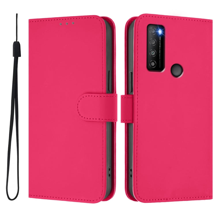For TCL 30XL 2022 Skin Feel Solid Color Leather Phone Case with Lanyard
