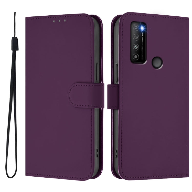 For TCL 30XL 2022 Skin Feel Solid Color Leather Phone Case with Lanyard