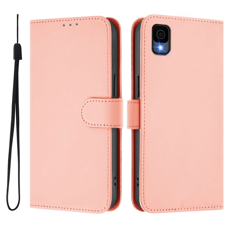 For TCL 30Z T602DL Skin Feel Solid Color Leather Phone Case with Lanyard