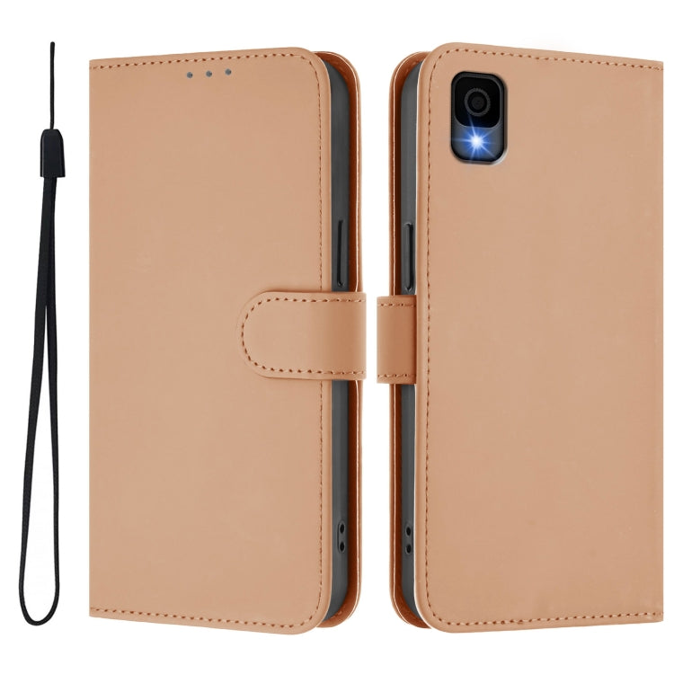 For TCL 30Z T602DL Skin Feel Solid Color Leather Phone Case with Lanyard