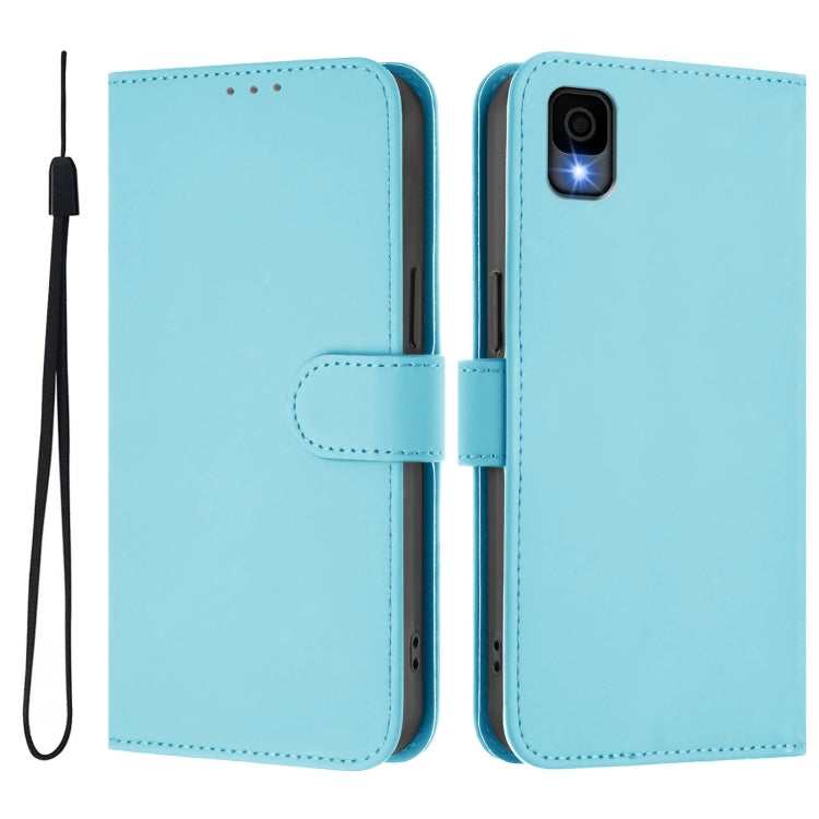 For TCL 30Z T602DL Skin Feel Solid Color Leather Phone Case with Lanyard