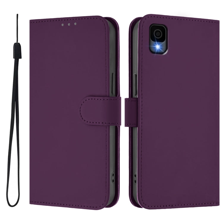For TCL 30Z T602DL Skin Feel Solid Color Leather Phone Case with Lanyard