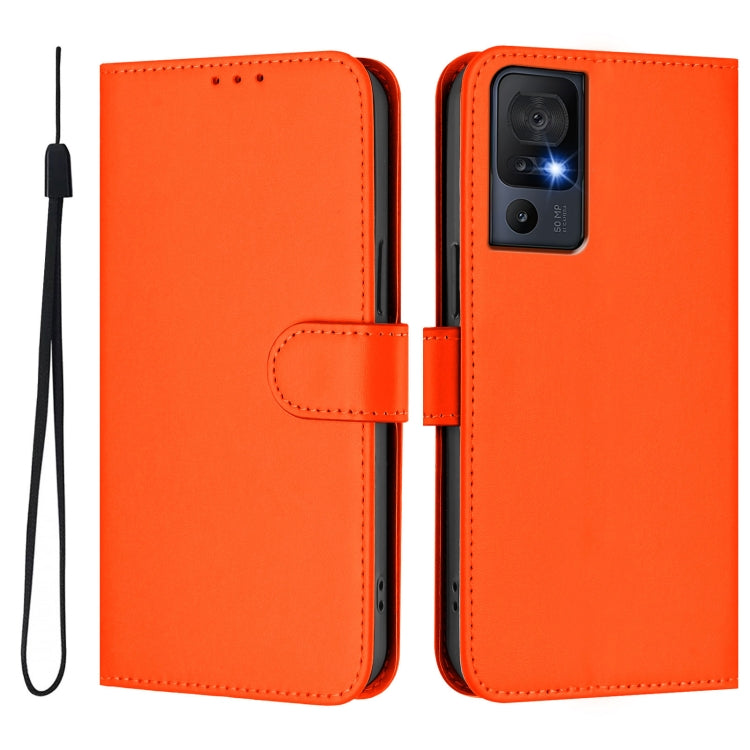 For TCL 40 SE Skin Feel Solid Color Leather Phone Case with Lanyard