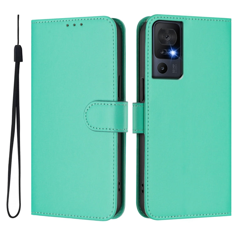 For TCL 40 SE Skin Feel Solid Color Leather Phone Case with Lanyard