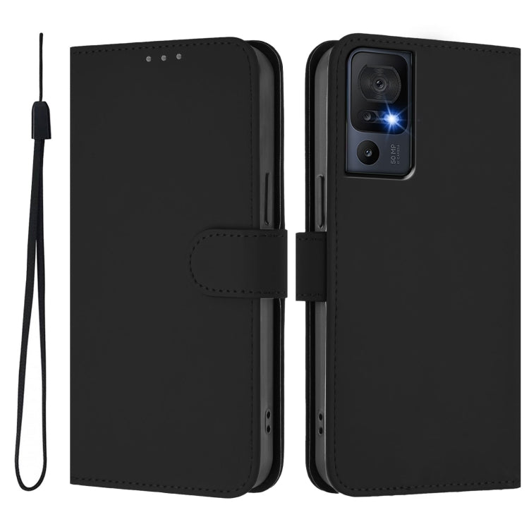 For TCL 40 SE Skin Feel Solid Color Leather Phone Case with Lanyard