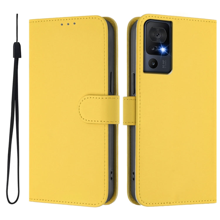 For TCL 40 SE Skin Feel Solid Color Leather Phone Case with Lanyard