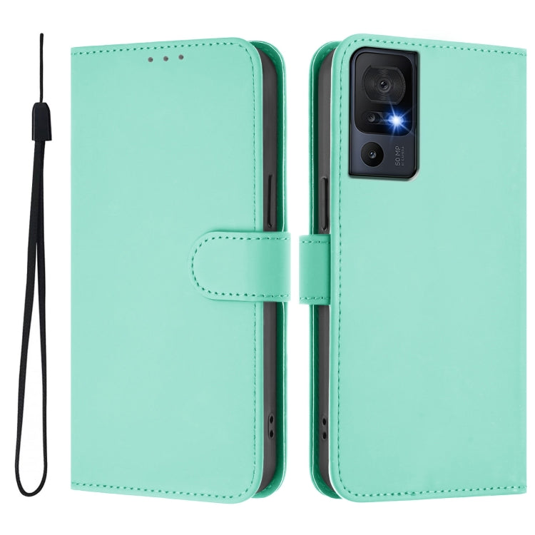 For TCL 40 SE Skin Feel Solid Color Leather Phone Case with Lanyard