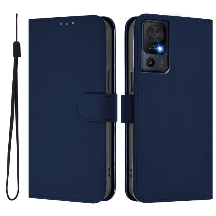 For TCL 40 SE Skin Feel Solid Color Leather Phone Case with Lanyard