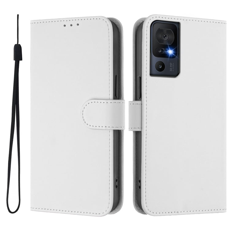 For TCL 40 SE Skin Feel Solid Color Leather Phone Case with Lanyard