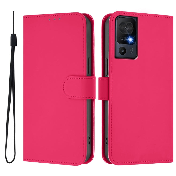 For TCL 40 SE Skin Feel Solid Color Leather Phone Case with Lanyard