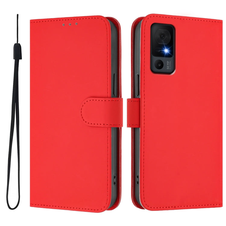 For TCL 40 XL / 40 T T608DL Skin Feel Solid Color Leather Phone Case with Lanyard