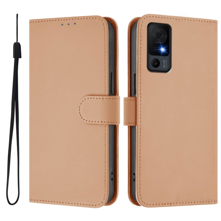 For TCL 40 XL / 40 T T608DL Skin Feel Solid Color Leather Phone Case with Lanyard