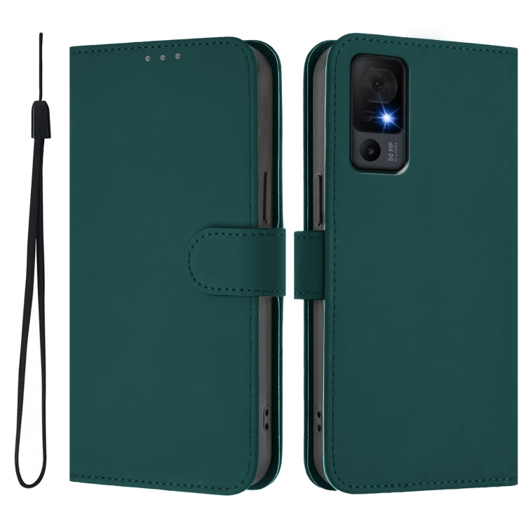 For TCL 40 XL / 40 T T608DL Skin Feel Solid Color Leather Phone Case with Lanyard