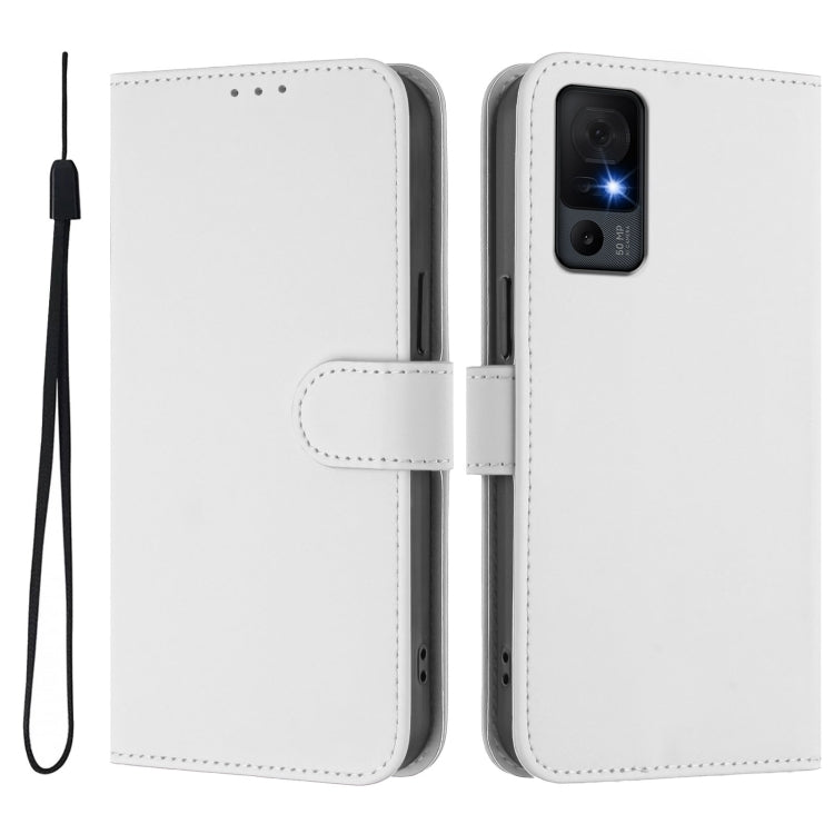 For TCL 40 XL / 40 T T608DL Skin Feel Solid Color Leather Phone Case with Lanyard