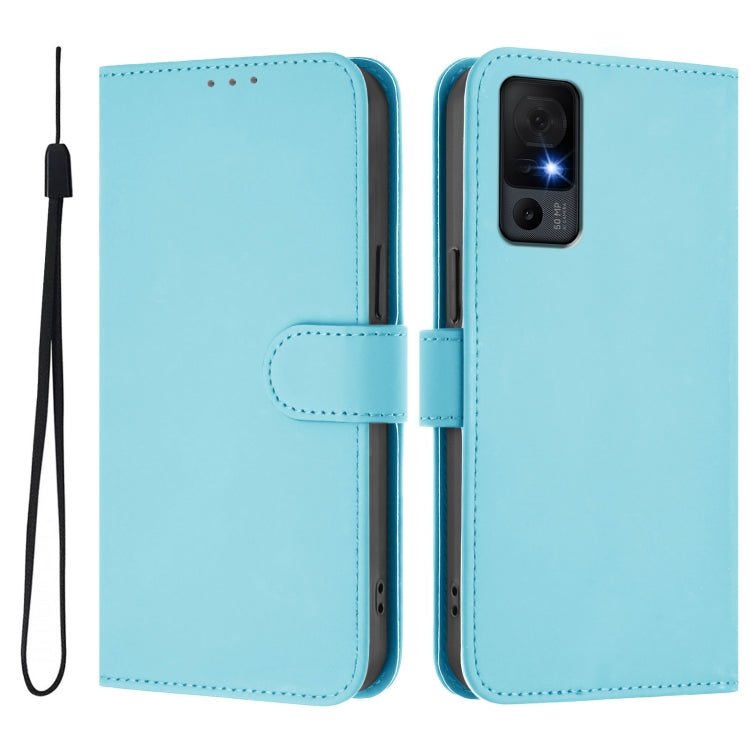 For TCL 40 XL / 40 T T608DL Skin Feel Solid Color Leather Phone Case with Lanyard