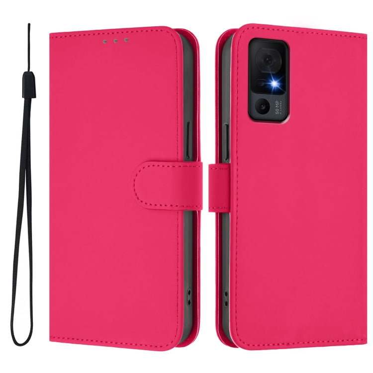 For TCL 40 XL / 40 T T608DL Skin Feel Solid Color Leather Phone Case with Lanyard