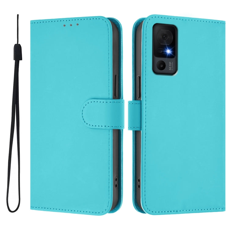 For TCL 40 XL / 40 T T608DL Skin Feel Solid Color Leather Phone Case with Lanyard