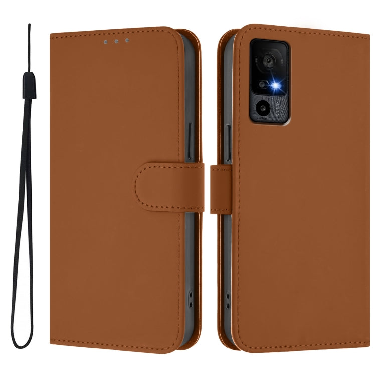 For TCL 40 R 5G Skin Feel Solid Color Leather Phone Case with Lanyard