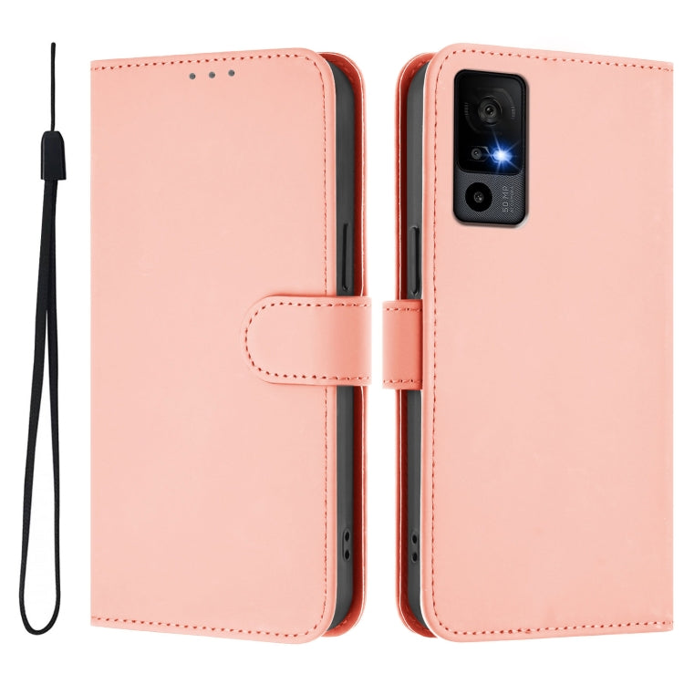 For TCL 40 R 5G Skin Feel Solid Color Leather Phone Case with Lanyard