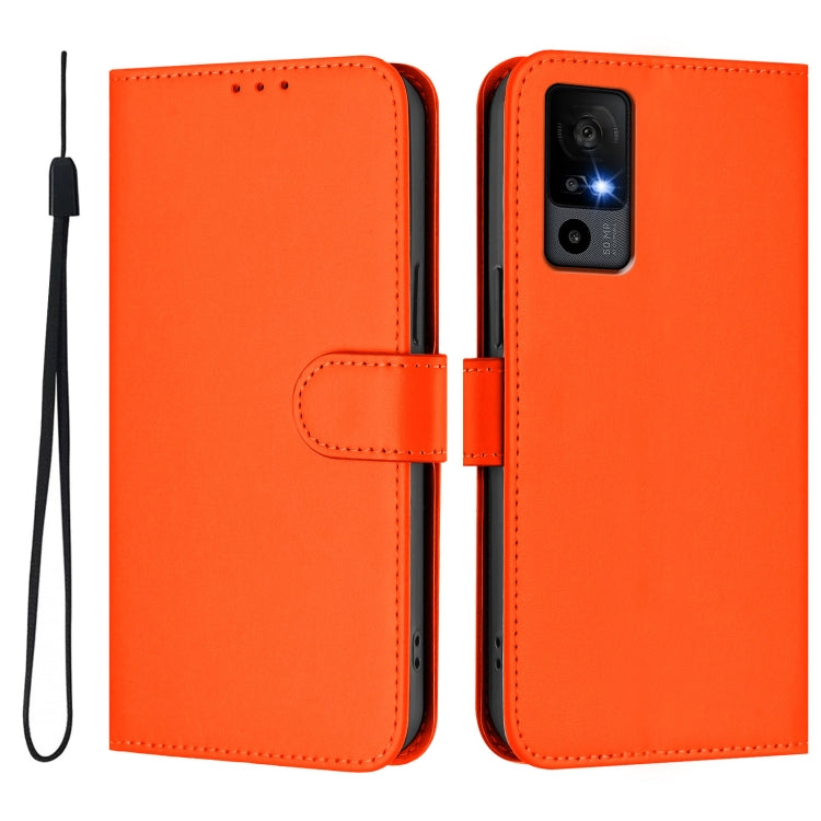 For TCL 40 R 5G Skin Feel Solid Color Leather Phone Case with Lanyard