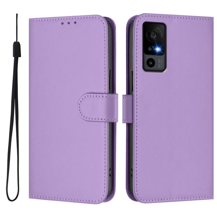 For TCL 40 R 5G Skin Feel Solid Color Leather Phone Case with Lanyard