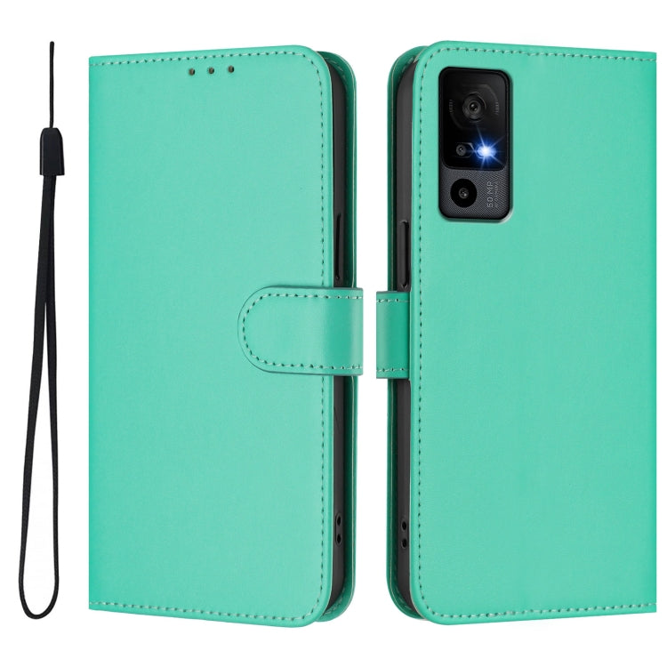 For TCL 40 R 5G Skin Feel Solid Color Leather Phone Case with Lanyard