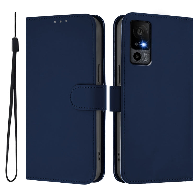 For TCL 40 R 5G Skin Feel Solid Color Leather Phone Case with Lanyard
