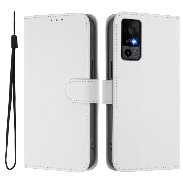 For TCL 40 R 5G Skin Feel Solid Color Leather Phone Case with Lanyard