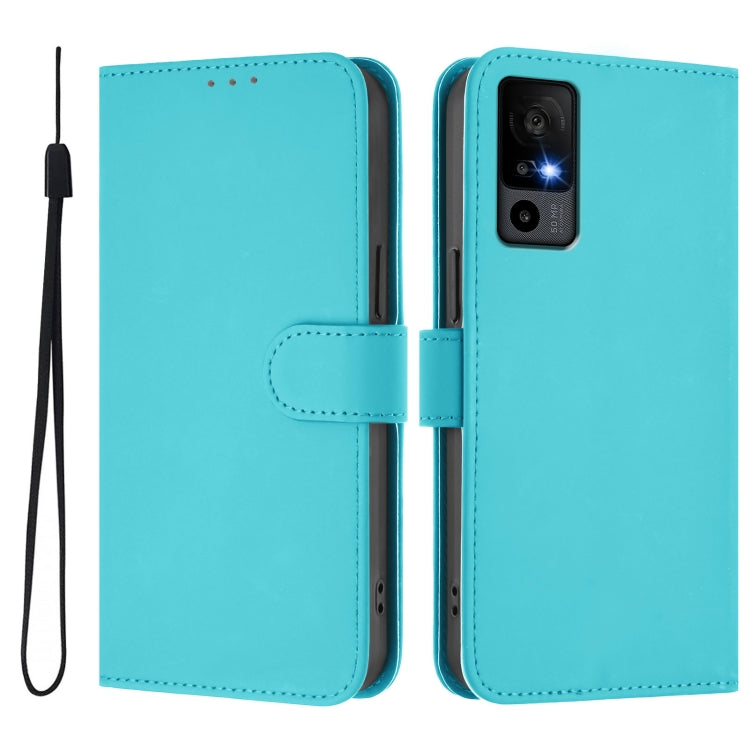 For TCL 40 R 5G Skin Feel Solid Color Leather Phone Case with Lanyard