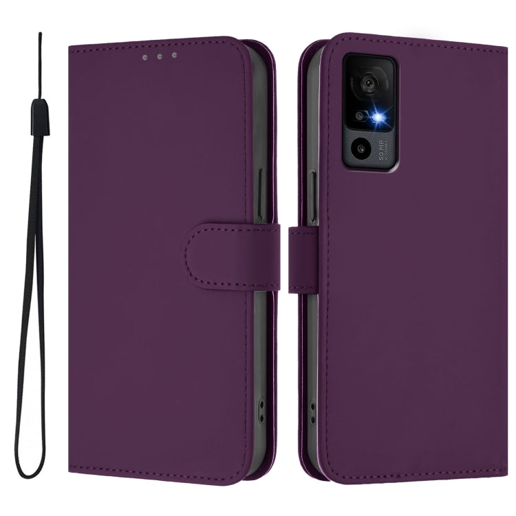 For TCL 40 R 5G Skin Feel Solid Color Leather Phone Case with Lanyard